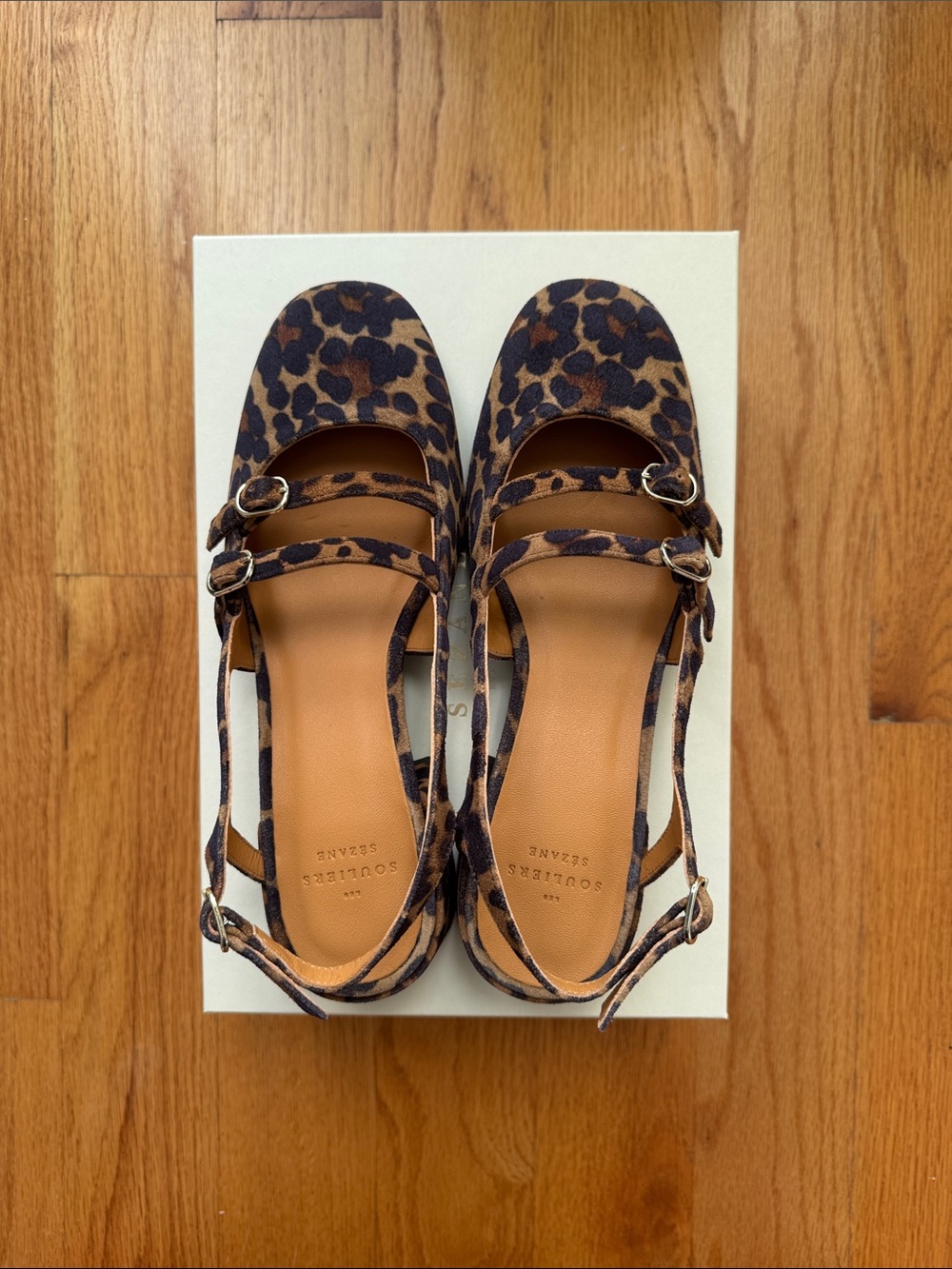 Sezane Paula Babies Leopard Print Double-Strap Mary Jane Flats - Brown